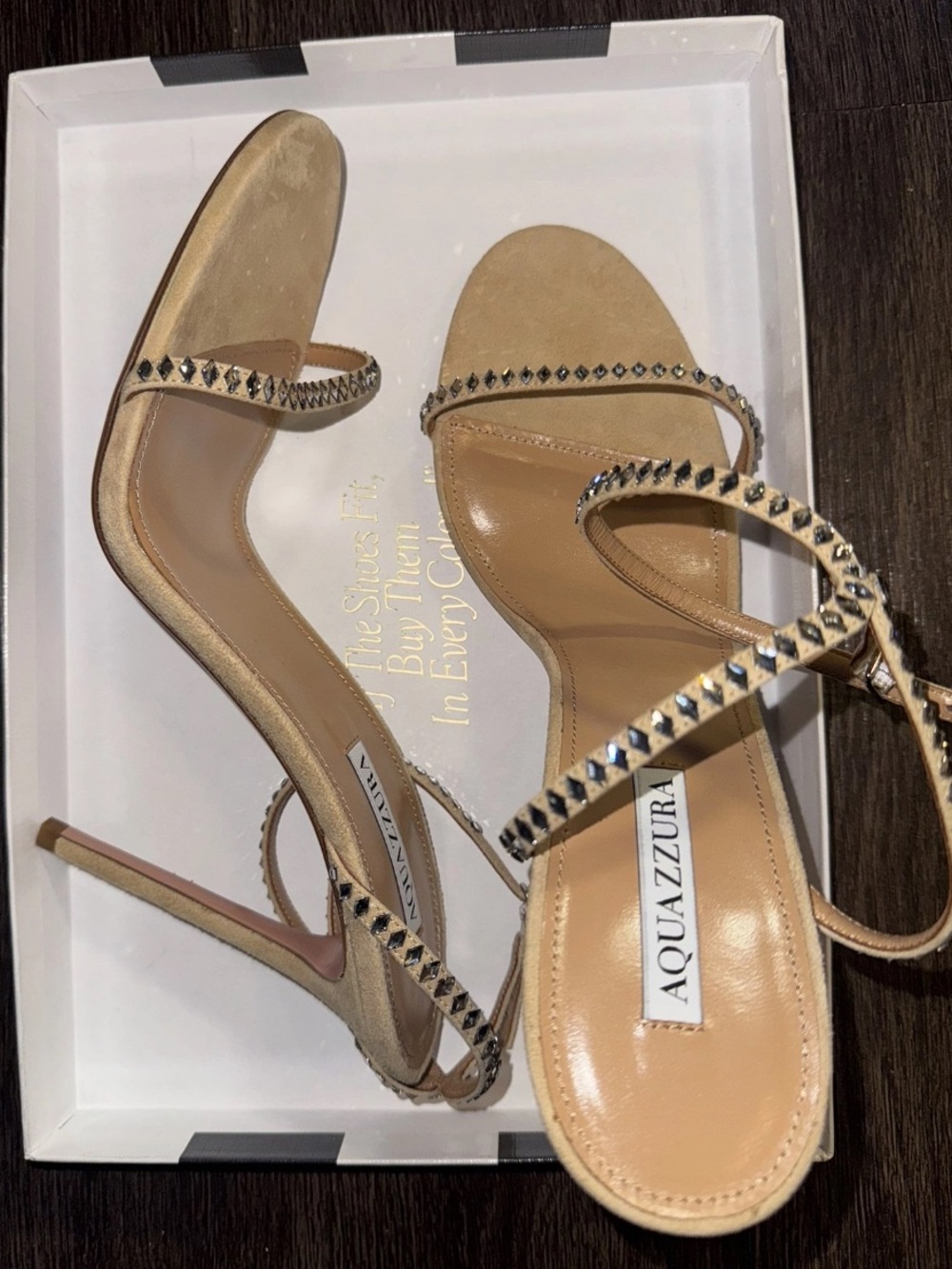 Aquazzura Beige Stud-Trim Strappy High Heel Sandals